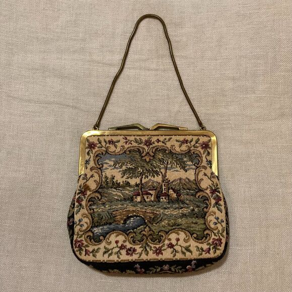 1950s Petit Point Tapestry Purse | West Germany | Gold Snake Chain - Picture 4 of 8